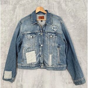 LAUREN RALPH LAUREN Women's Patchwork Big Logo Denim Jacket Blue